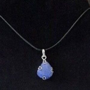 Milky Blue Druzy Quartz Pendant on 20" Black Leather Cord